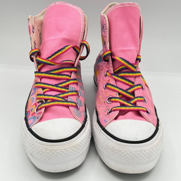 Converse All Star high tops women size 8 pink rainbow peace signs - Picture 1 of 7